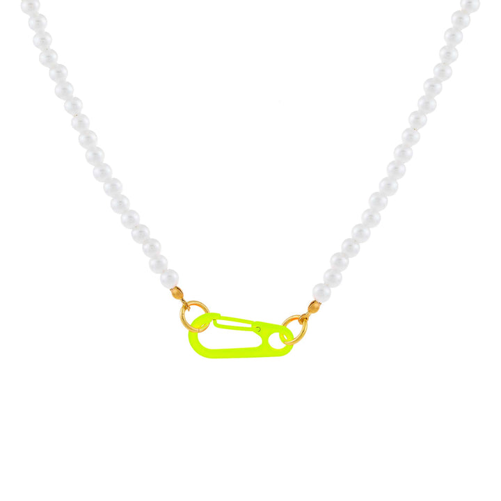 Neon Green Neon Paperclip Pearl Necklace - Adina Eden's Jewels