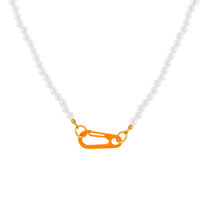 Orange Neon Paperclip Pearl Necklace - Adina Eden's Jewels