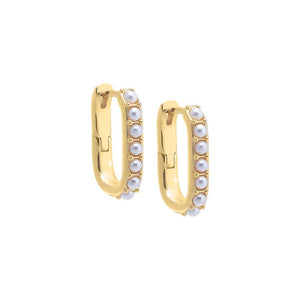 Pearl White / 15MM Multi Pearl Oval Shape Huggie Earring - Adina Eden's Jewels