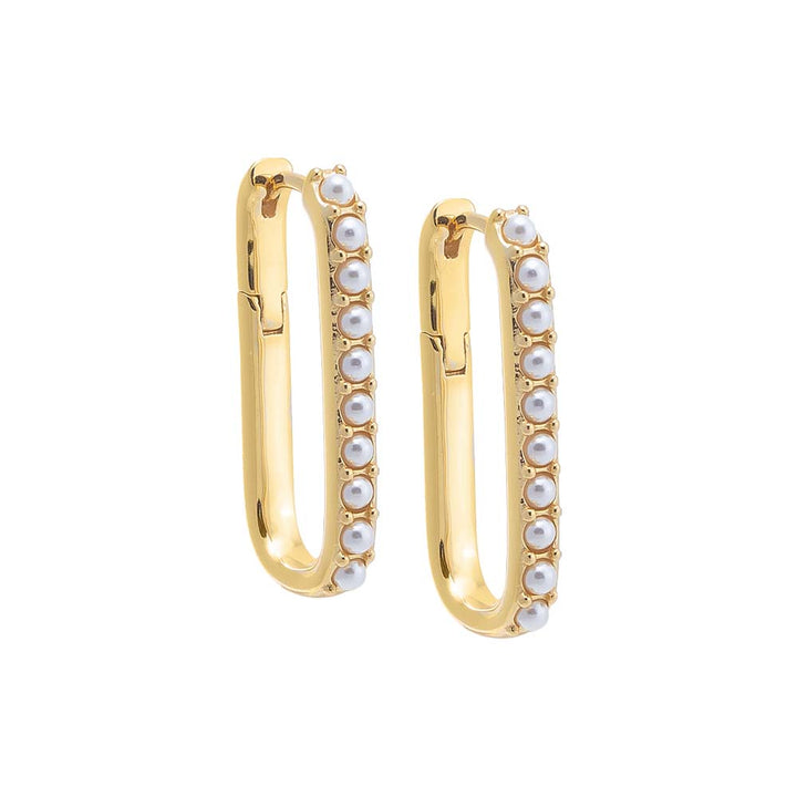 Pearl White / 25MM Multi Pearl Oval Shape Huggie Earring - Adina Eden's Jewels