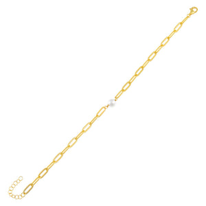 Pearl White Pearl Oval Link Bracelet - Adina Eden's Jewels