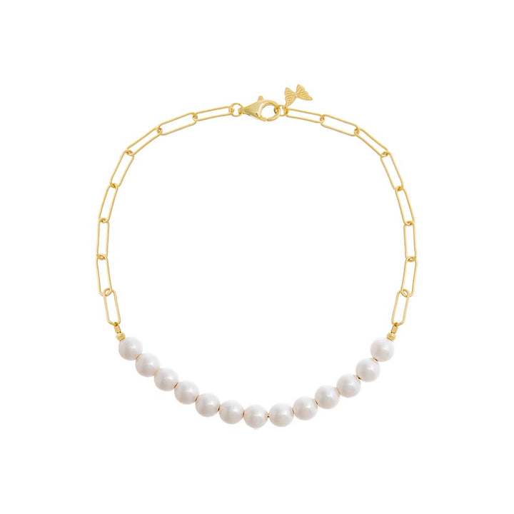 Pearl White Chunky Pearl X Paperclip Chain Anklet - Adina Eden's Jewels