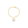 Pearl White / 6.75" CZ Bezel X Paperclip Pearl Chain Bracelet - Adina Eden's Jewels