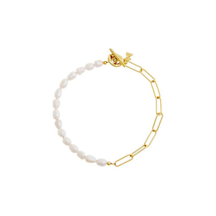 Pearl White Toggle Pearl X Paperclip Chain Bracelet - Adina Eden's Jewels