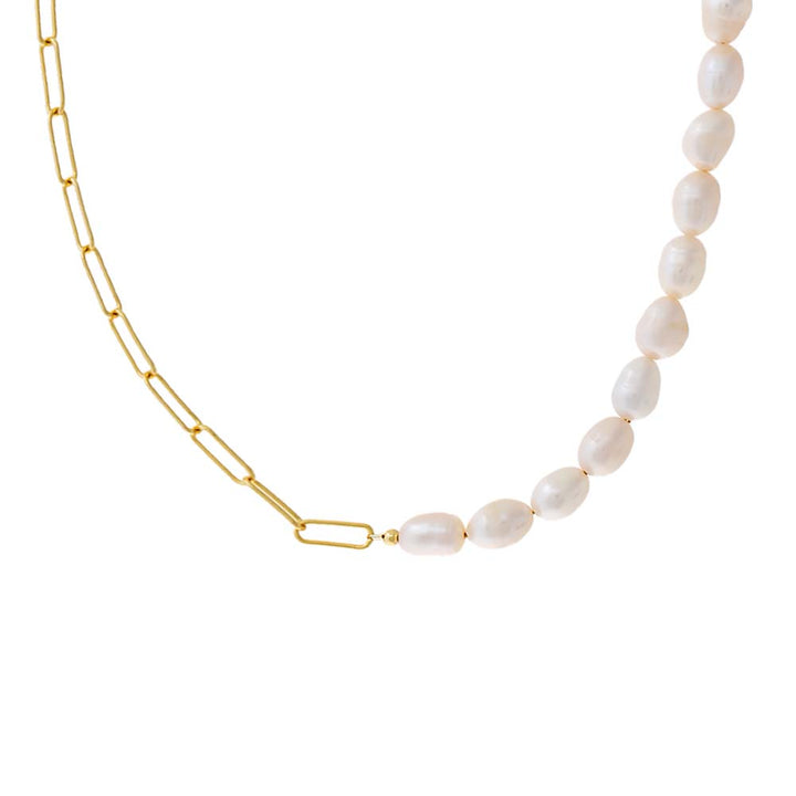 Pearl White Pearl X Paperclip Chain Necklace - Adina Eden's Jewels