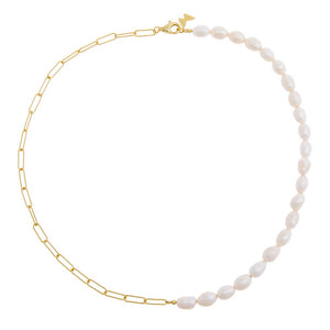  Pearl X Paperclip Chain Necklace - Adina Eden's Jewels