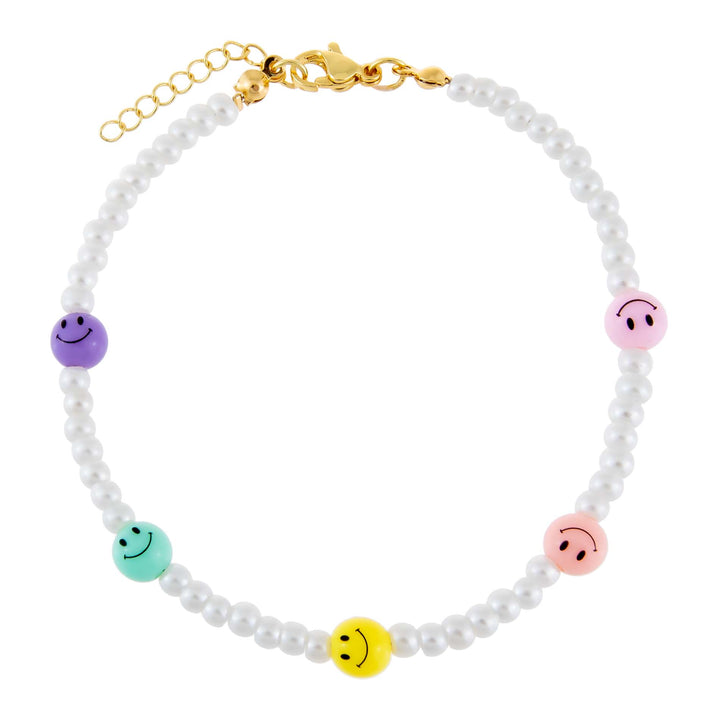 Multi-Color Multi Pastel Smiley Face Pearl Anklet - Adina Eden's Jewels