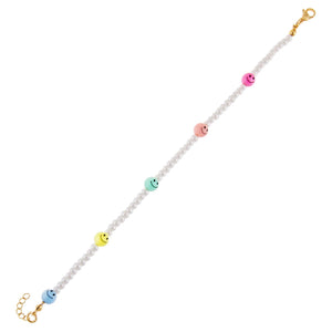 Multi-Color Multi Pastel Smiley Face Pearl Bracelet - Adina Eden's Jewels
