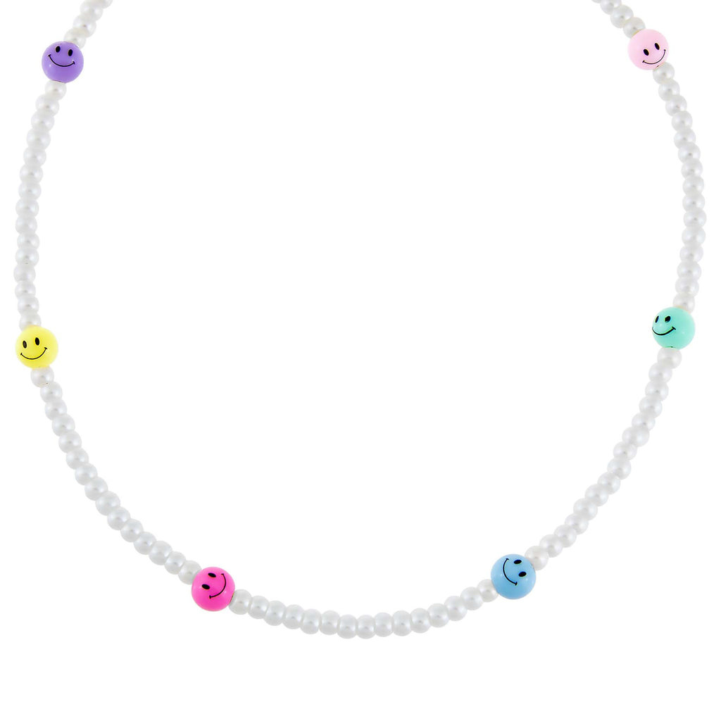 Multi-Color Multi Pastel Smiley Face Pearl Necklace - Adina Eden's Jewels