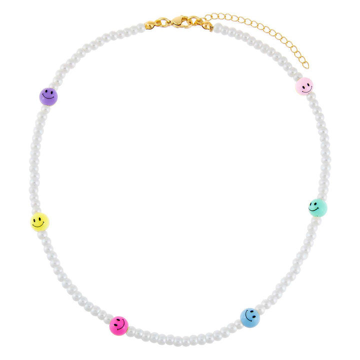  Multi Pastel Smiley Face Pearl Necklace - Adina Eden's Jewels
