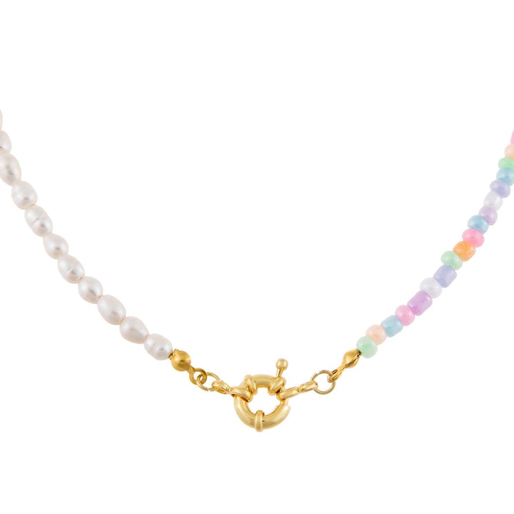 Multi-Color Pastel Bead X Pearl Toggle Necklace - Adina Eden's Jewels