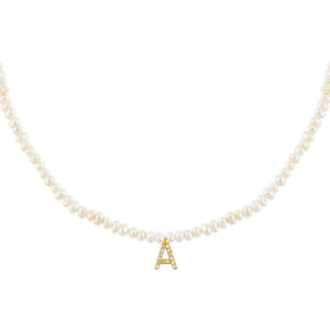 Pearl White / A CZ Initial Pearl Necklace - Adina Eden's Jewels