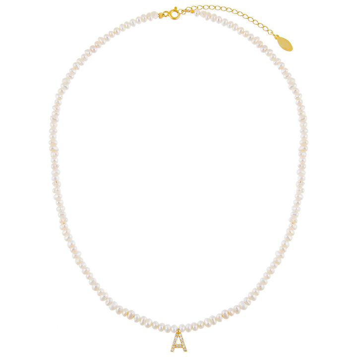  CZ Initial Pearl Necklace - Adina Eden's Jewels