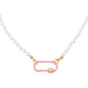 Sapphire Pink Enamel Toggle Pearl Necklace - Adina Eden's Jewels