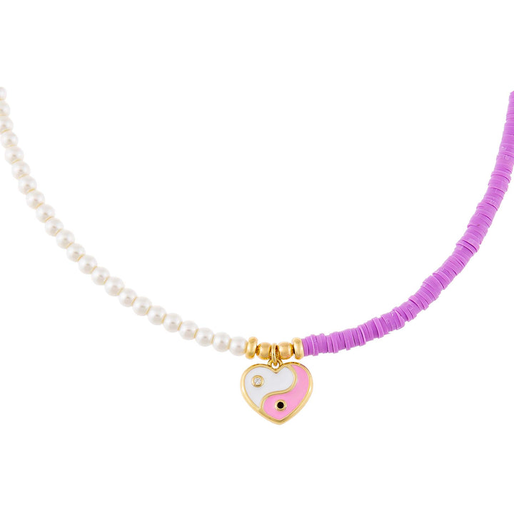 Lilac Yin & Yang Heart Beaded Necklace - Adina Eden's Jewels