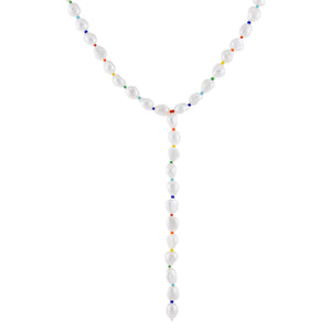Pearl White Multi Color Pearl Lariat - Adina Eden's Jewels