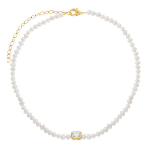  CZ Emerald Bezel Pearl Choker - Adina Eden's Jewels