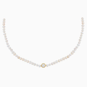  CZ Solitaire Bezel Pearl Choker - Adina Eden's Jewels