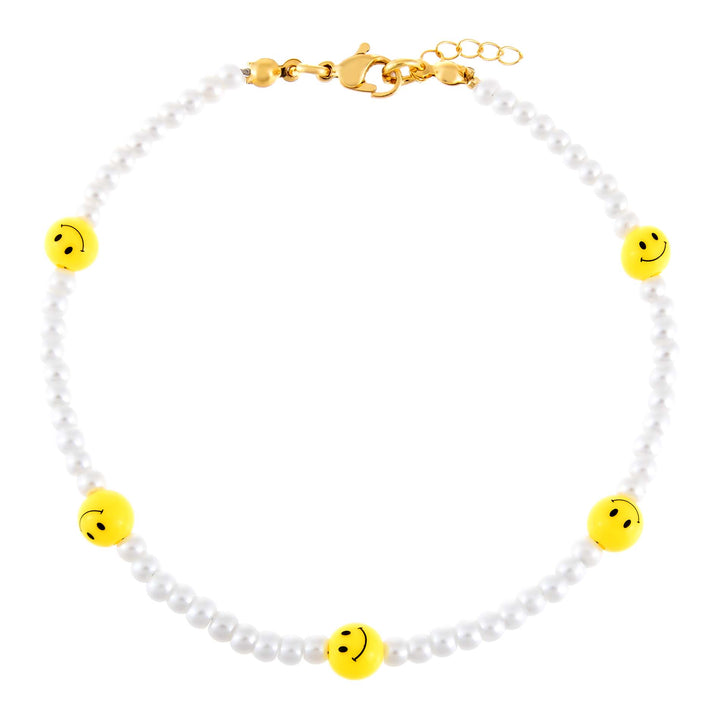 Pearl White Pearl Smiley Face Anklet - Adina Eden's Jewels