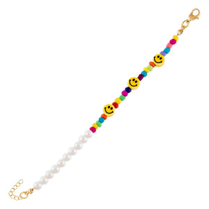 Multi-Color Smiley Face X Pearl Bracelet - Adina Eden's Jewels
