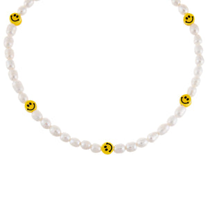 Pearl White Smiley Face Pearl Necklace - Adina Eden's Jewels