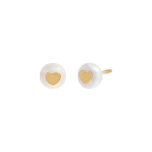 Pearl White Kids Heart Pearl Stud Earring 14K - Adina Eden's Jewels