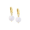 Pearl White / Pair Colored CZ Bezel Pearl Drop Huggie Earring - Adina Eden's Jewels