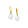 Turquoise / Pair Colored CZ Bezel Pearl Drop Huggie Earring - Adina Eden's Jewels
