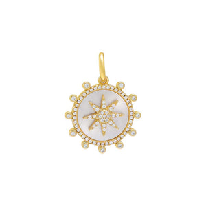 Pearl White Colored Stone Starburst Medallion Necklace Charm - Adina Eden's Jewels