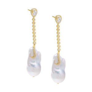 Gold Bezel Tennis Drop Baroque Stud Earring - Adina Eden's Jewels