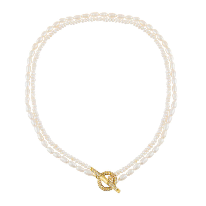  Double Freshwater Pearl Pavé Toggle Necklace - Adina Eden's Jewels