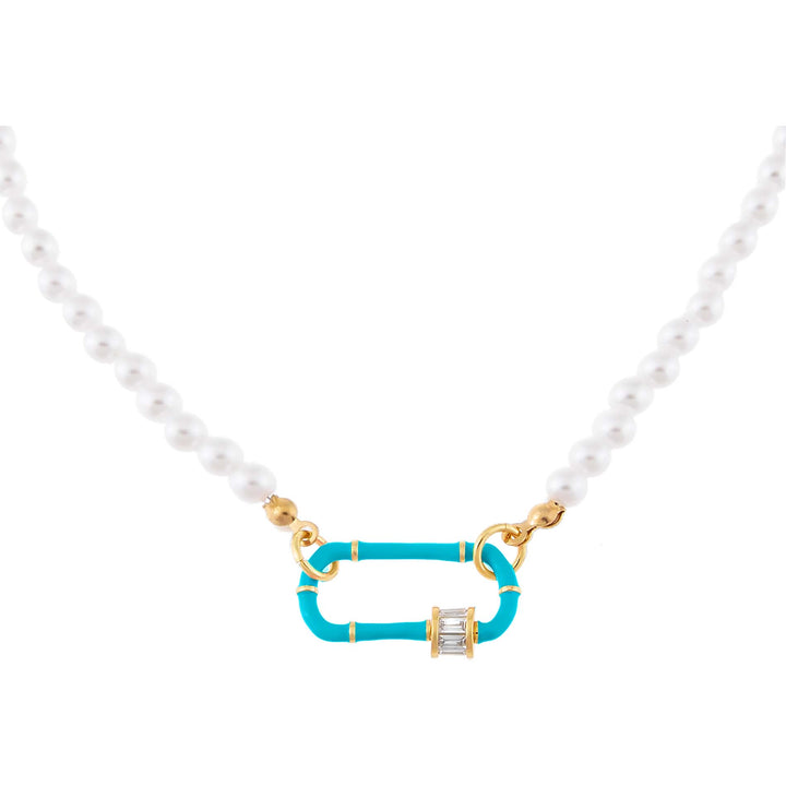 Turquoise Enamel Toggle Pearl Necklace - Adina Eden's Jewels