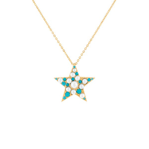 Turquoise Pearl X Turquoise Star Necklace - Adina Eden's Jewels