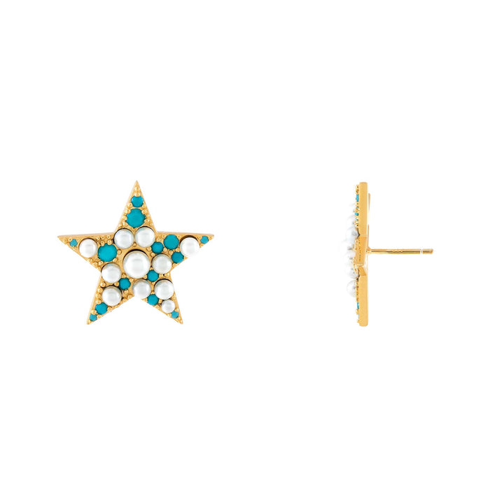 Turquoise Pearl X Turquoise Star Stud Earring - Adina Eden's Jewels