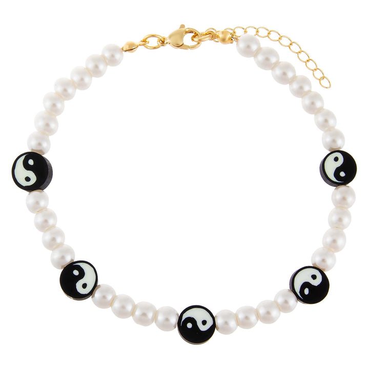 Onyx Yin & Yang Pearl Anklet - Adina Eden's Jewels