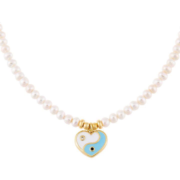 Turquoise Yin & Yang Heart Pearl Necklace - Adina Eden's Jewels