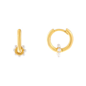 Pearl White Pearl Flower Huggie Earring - Adina Eden's Jewels