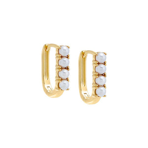 Pearl White / Pair Pearl Oval Huggie Earring - Adina Eden's Jewels