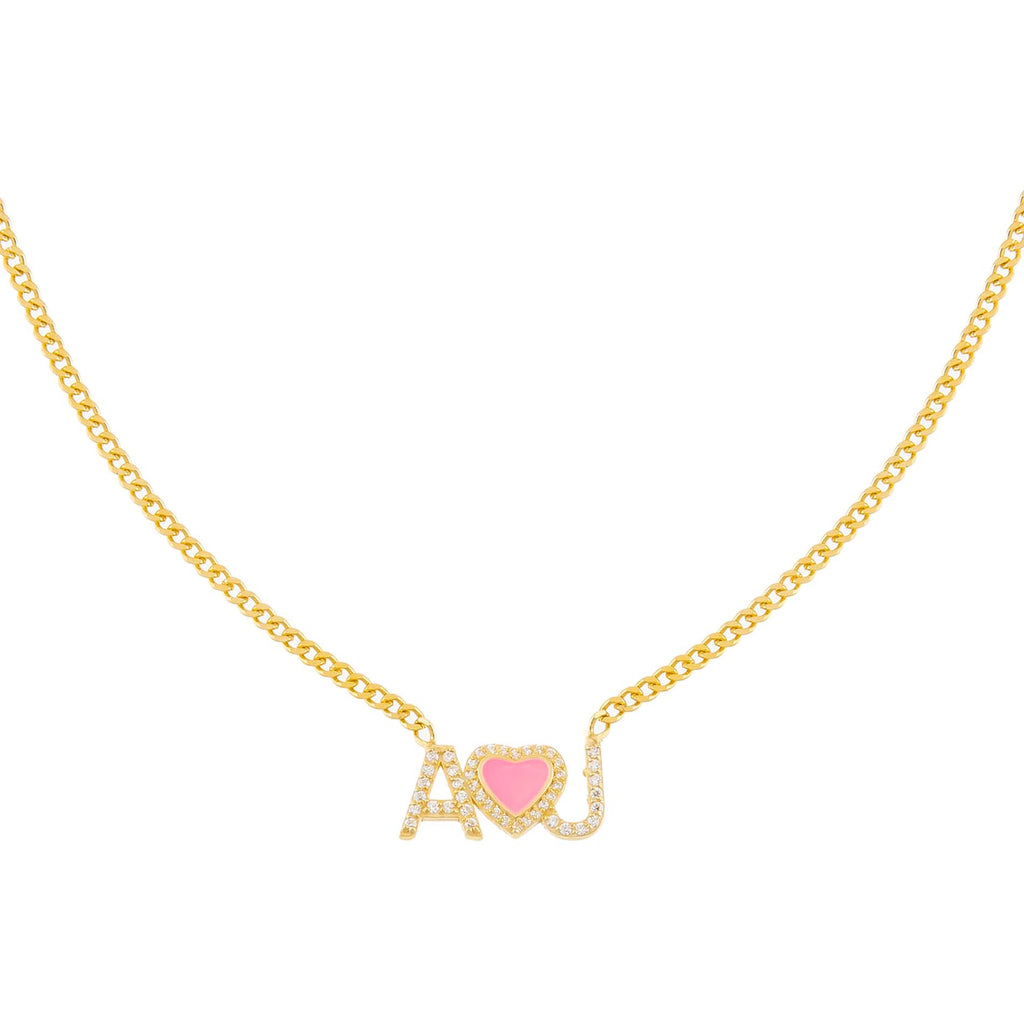 Sapphire Pink Enamel Heart Nameplate Choker - Adina Eden's Jewels