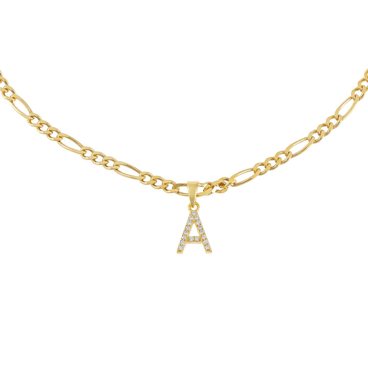 Gold / A Pavé Uppercase Initial Figaro Choker - Adina Eden's Jewels