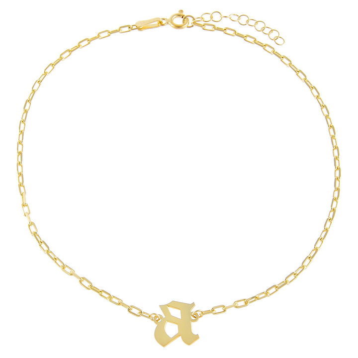 Gold / F Gothic Initial Link Anklet - Adina Eden's Jewels