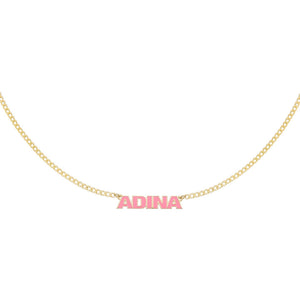 Sapphire Pink Enamel Nameplate Necklace - Adina Eden's Jewels