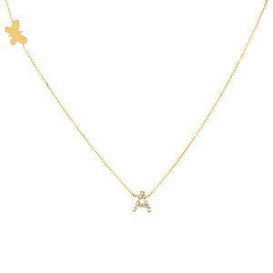 14K Gold Diamond Initial X Butterfly Necklace 14K - Adina Eden's Jewels