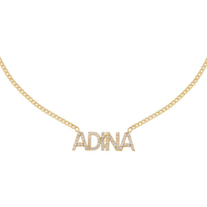 Gold Pavé Block Nameplate Necklace - Adina Eden's Jewels