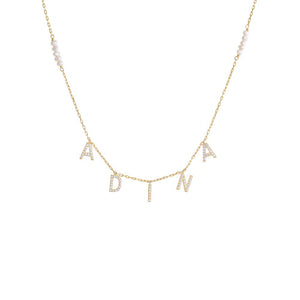 Gold Pearl Cluster Pavé Dangling Name Necklace - Adina Eden's Jewels