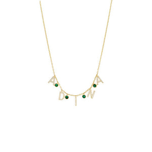 Gold Pavé Block Name x Emerald Necklace - Adina Eden's Jewels