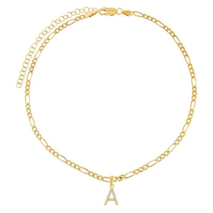  Pavé Uppercase Initial Figaro Choker - Adina Eden's Jewels
