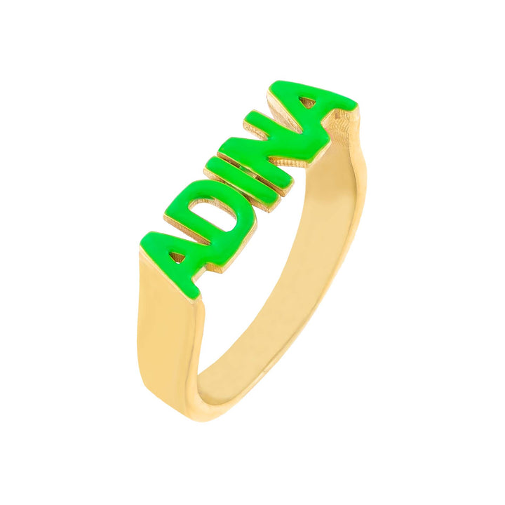 Emerald Green / 5 Enamel Block Letter Nameplate Ring - Adina Eden's Jewels
