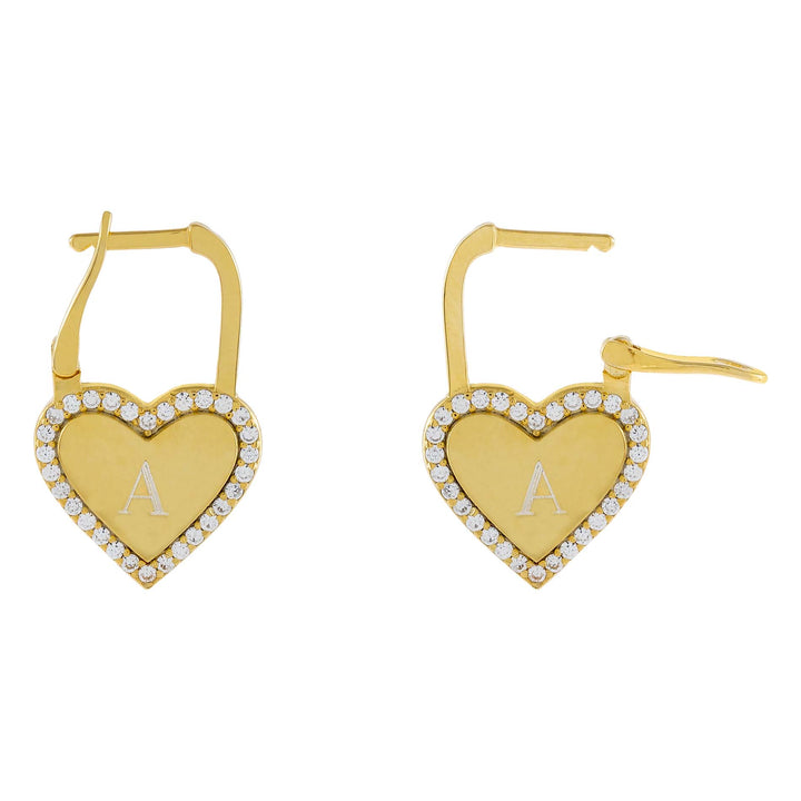 Gold / Engraved Engraved Pavé X Solid Heart Huggie Earring - Adina Eden's Jewels