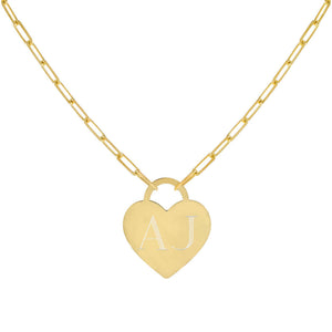 Gold Engravable Heart Link Necklace - Adina Eden's Jewels